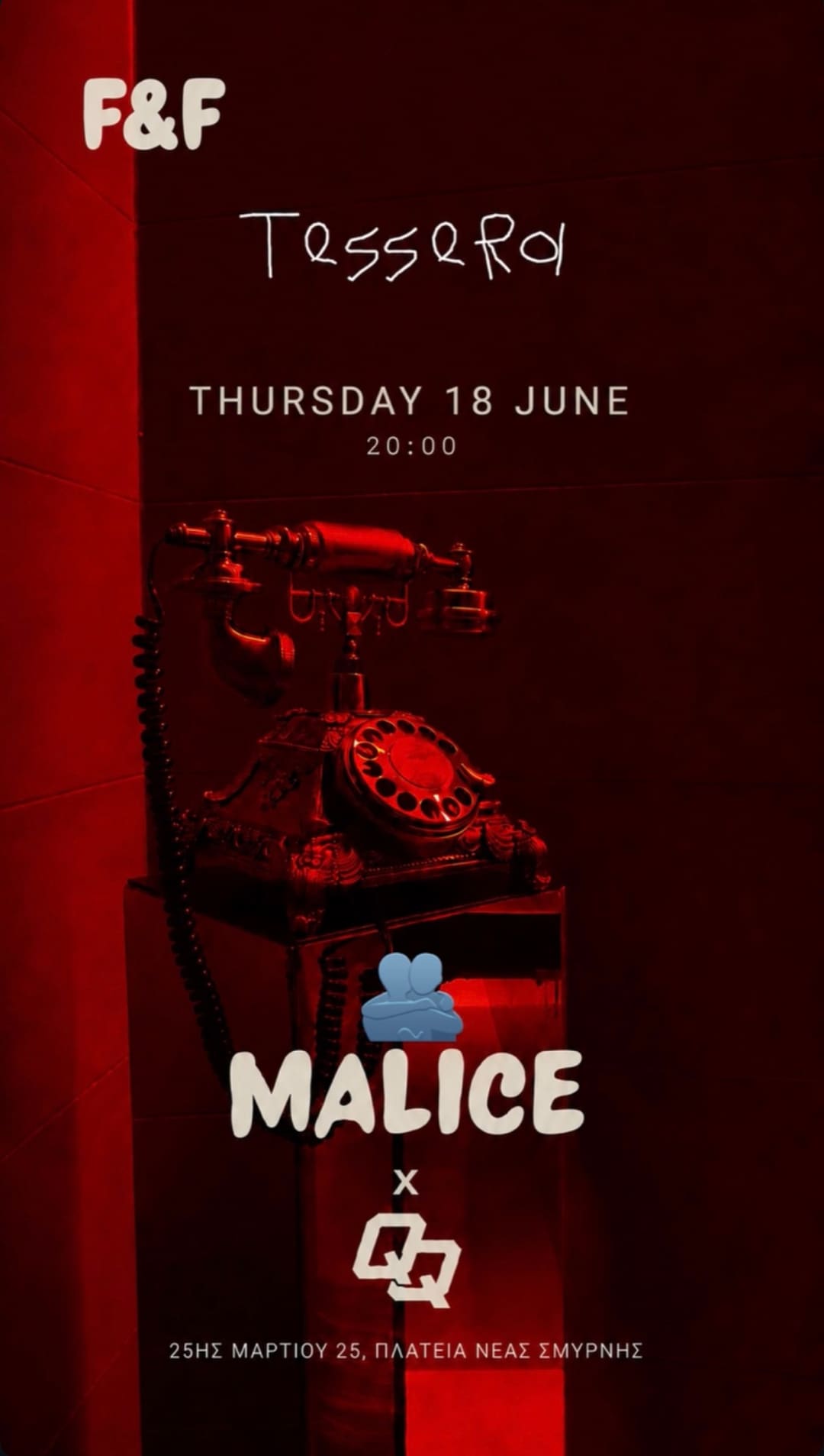The night’s poster · Malice x QQ at Tessera, Thursday 18 June, 20:00